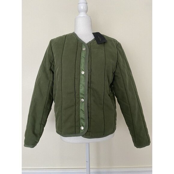 Rag & Bone Woman Liner Quilted Slub Cotton-Canvas Jacket Army Green - Picture 2 of 9